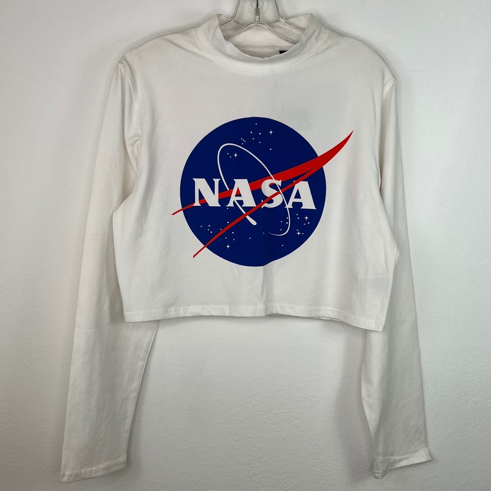 Forever 21 Women's NASA Crop Top NWT Size 3X White Long Sleeve Mock Neck Stretch